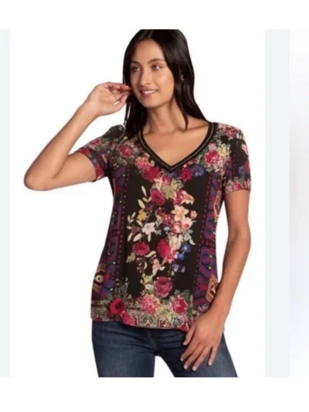 🔥JOHNNY WAS style Boho Floral DESIQUAL 
Top mint cond STUNNING Sz S PriceFirm